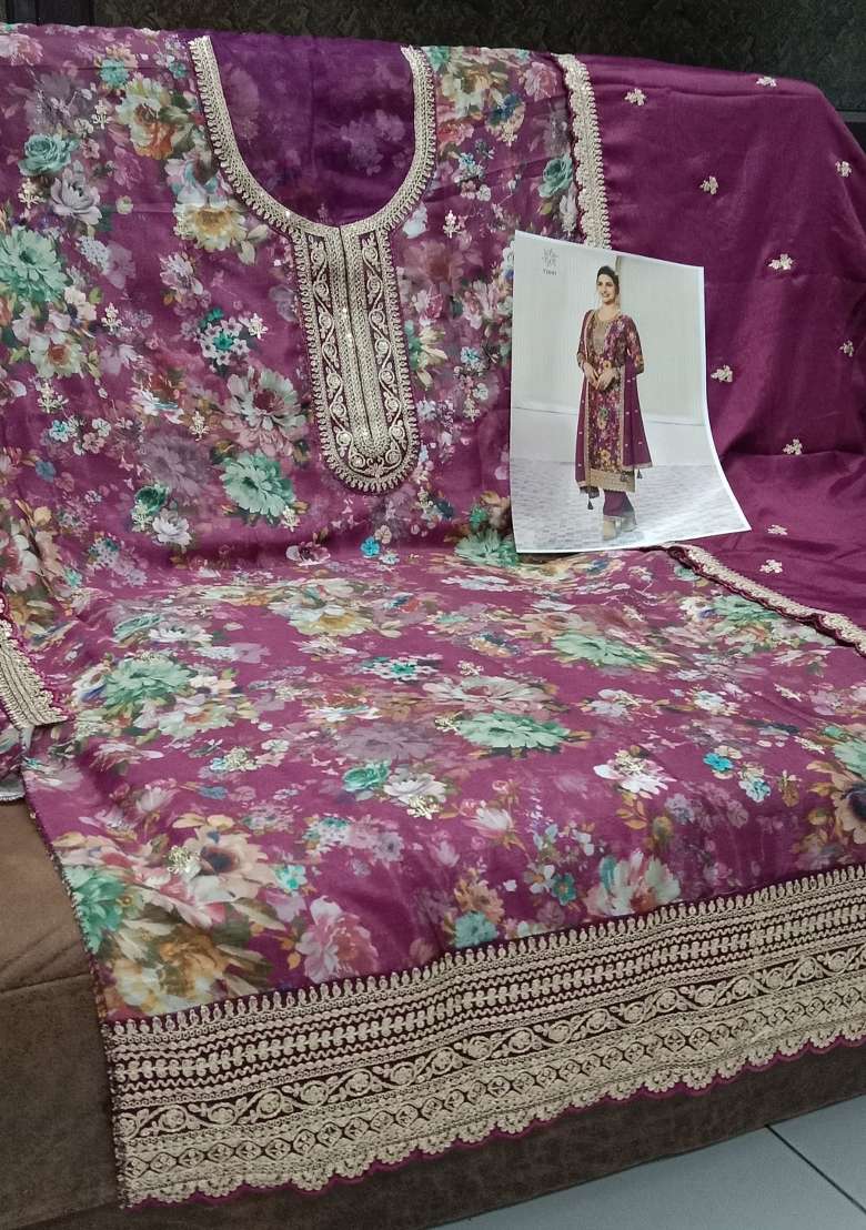 Purple Embroidered Silk Blend Salwar Kameez - Indya