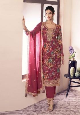 Pink Embroidered Silk Blend Salwar Kameez