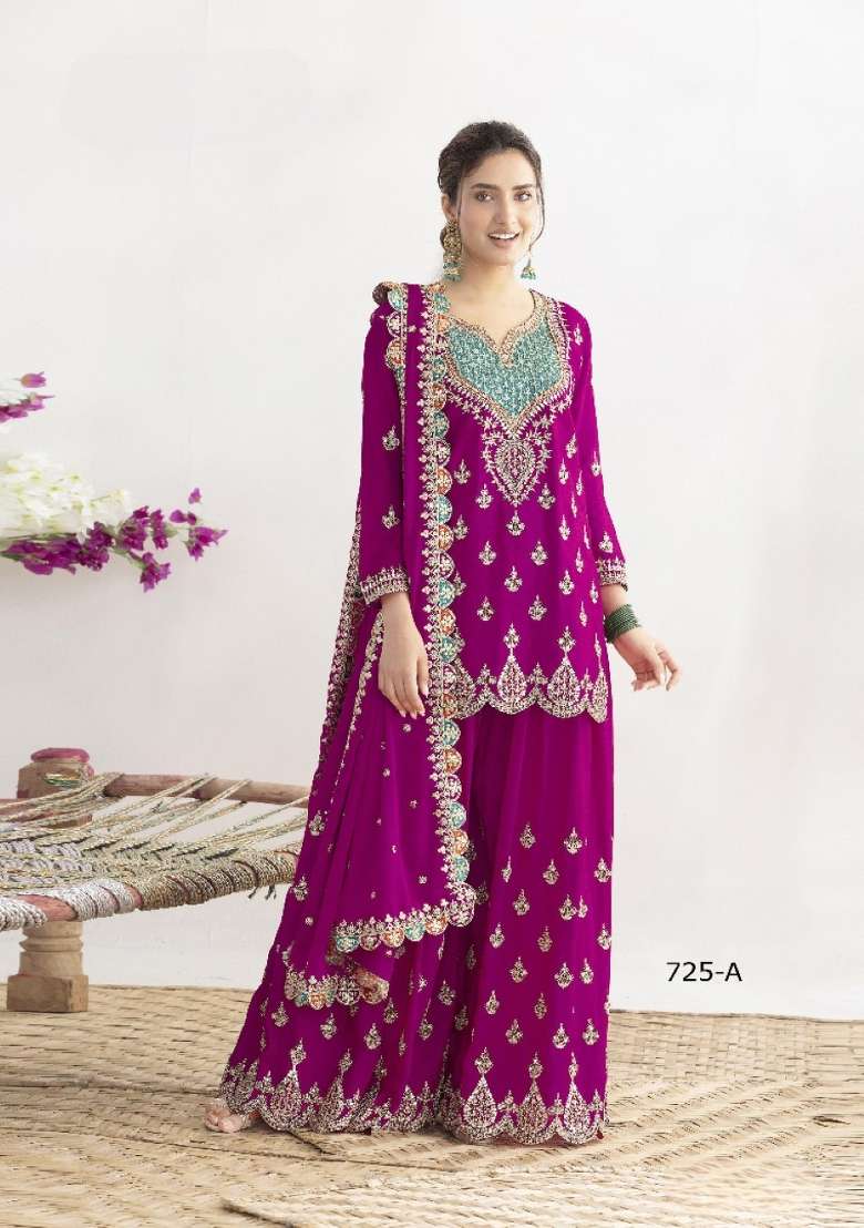 Purple Embroidered Silk Blend Salwar Kameez - Indya