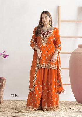 Orange Embroidered Silk Salwar Kameez