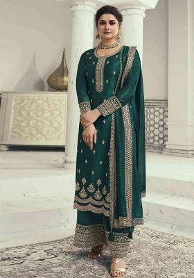 Teal Green Embroidered Georgette Salwar Kameez