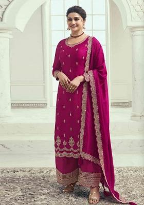 Rani Pink Embroidered Georgette Salwar Kameez