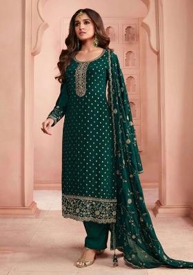 Dark Green Embroidered Silk Salwar Kameez