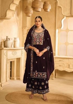 Maroon Embroidered Velvet Salwar Kameez