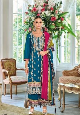 Teal Embroidered Silk Salwar Kameez