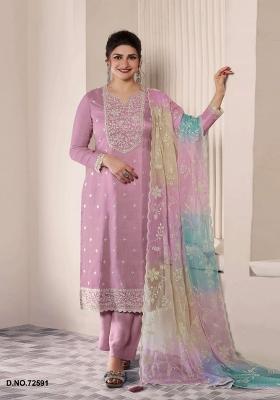 Purple Embroidered Silk Blend Salwar Kameez