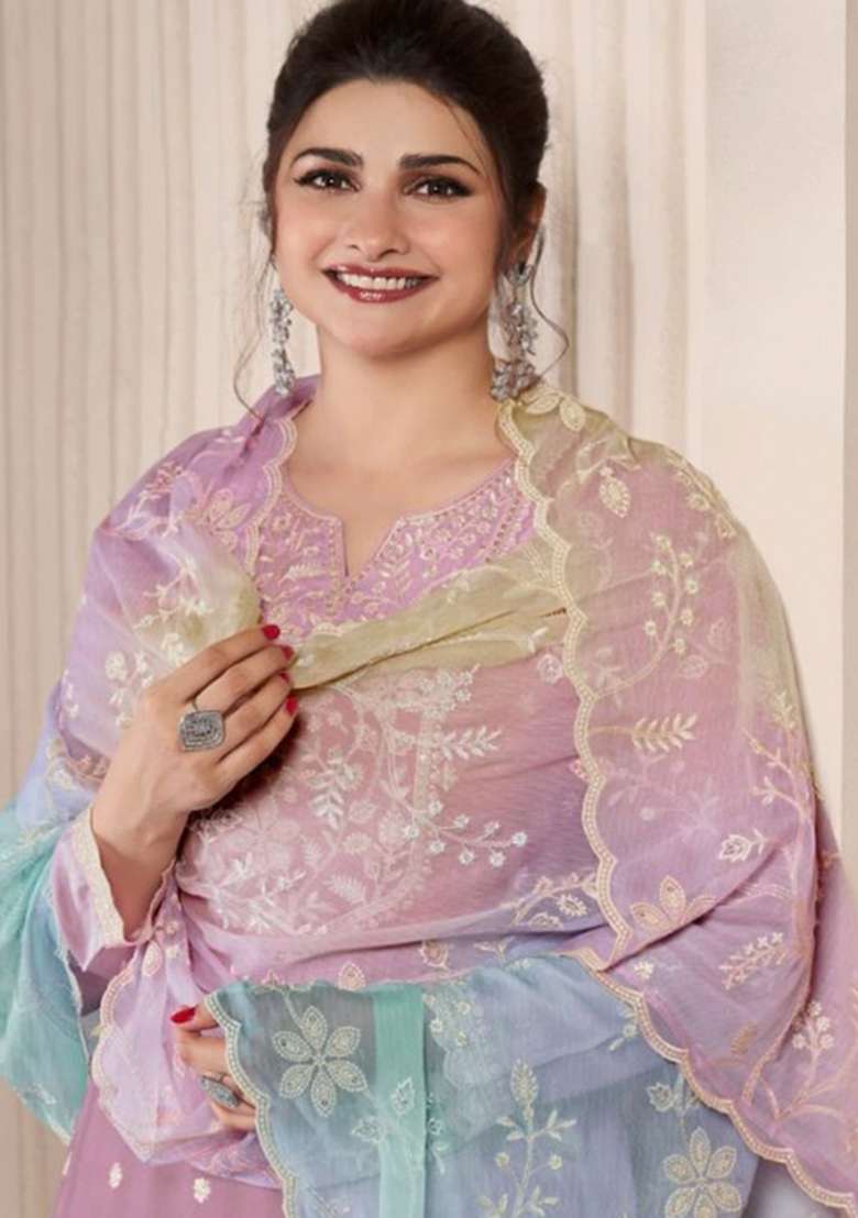 Purple Embroidered Silk Blend Salwar Kameez - Indya