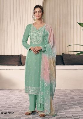 Green Embroidered Silk Blend Salwar Kameez