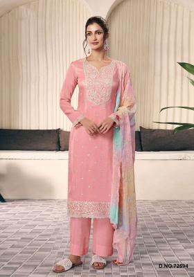 Peach Embroidered Silk Salwar Kameez