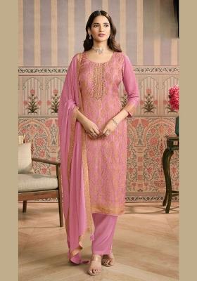 Pink Jacquard Viscose Salwar Kameez