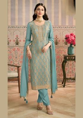 Sky Blue Jacquard Viscose Salwar Kameez