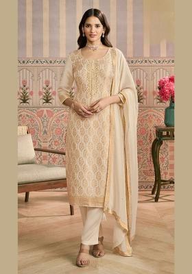 Beige Jacquard Viscose Salwar Kameez