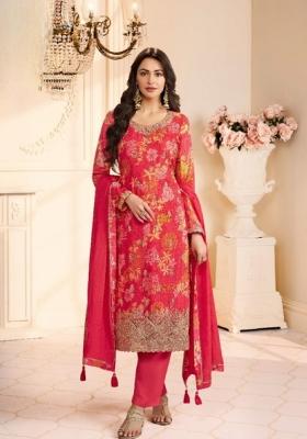 Red Printed Silk Salwar Kameez