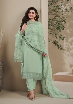 Green Embroidered Crepe Salwar Kameez