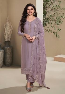 Purple Embroidered Crepe Salwar Kameez