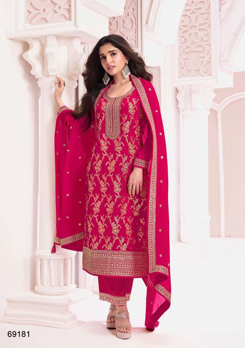 Rani Pink Embroidered Silk Blend Salwar Kameez - Indya