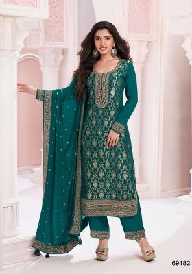 Dark Green Embroidered Silk Salwar Kameez