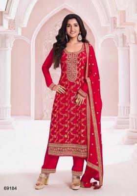 Red Embroidered Silk Salwar Kameez