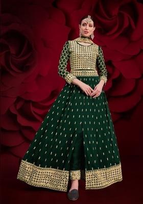 Dark Green Embroidered Georgette Anarkali Set