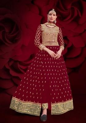 Red Embroidered Georgette Anarkali Set