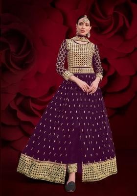 Purple Embroidered Georgette Anarkali Set