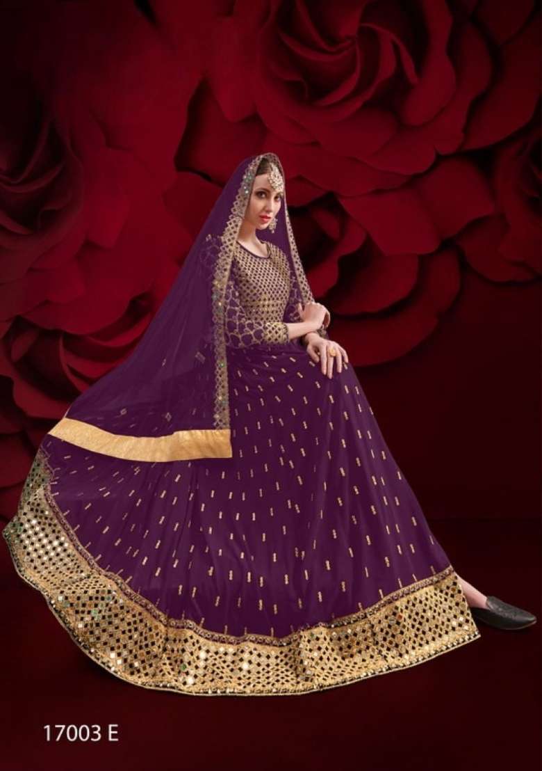 Purple Embroidered Georgette Anarkali Set - Indya