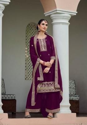 Purple Embroidered Georgette Salwar Kameez