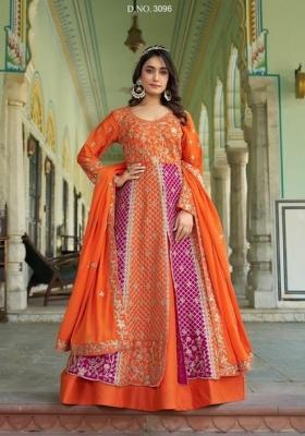 Orange Embroidered Silk Anarkali Set