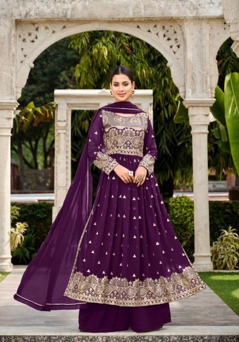 Purple Embroidered Georgette Salwar Kameez