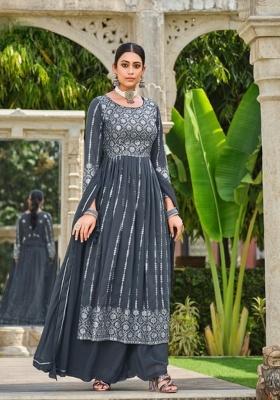 Blue Embroidered Georgette Salwar Kameez
