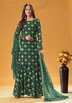 Dark Green Embroidered Georgette Salwar Kameez