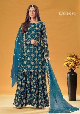 Teal Blue Embroidered Georgette Salwar Kameez