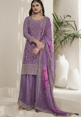 Purple Embroidered Silk Blend Salwar Kameez