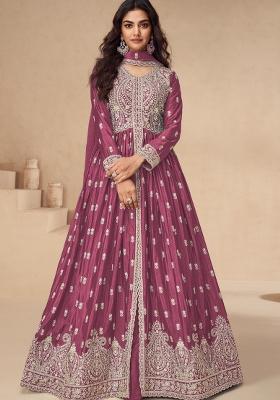 Magenta Embroidered Chiffon Anarkali Set