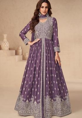 Dark Embroidered Chiffon Anarkali Set
