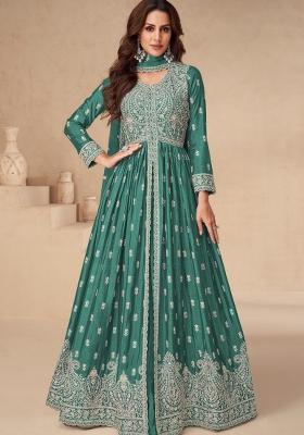 Green Embroidered Chiffon Anarkali Set