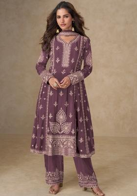 Purple Embroidered Silk Blend Salwar Kameez