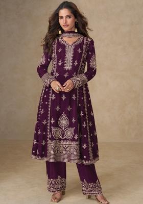 Dark Purple Embroidered Silk Salwar Kameez