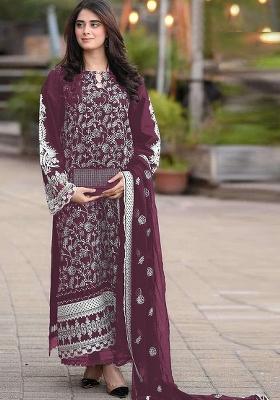 Purple Embroidered Georgette Salwar Kameez