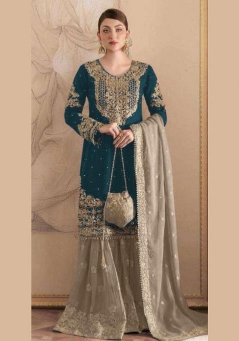 Green Embroidered Georgette Pakistani Suit