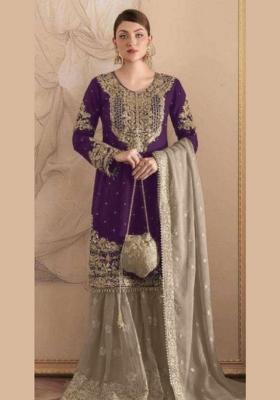 Lavender Embroidered Georgette Pakistani Suit