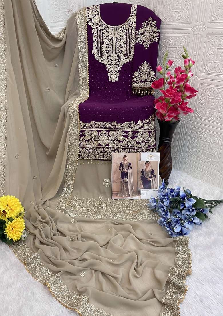 Lavender Embroidered Georgette Pakistani Suit - Indya