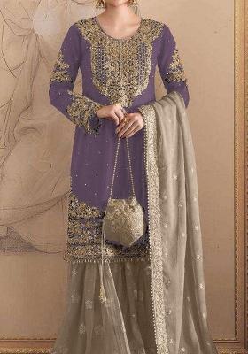 Purple Embroidered Georgette Pakistani Suit