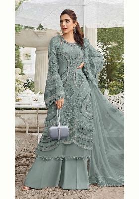 Sky Blue Embroidered Georgette Pakistani Suit