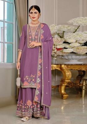 Purple Embroidered Silk Salwar Kameez