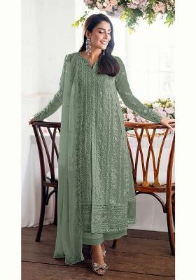Teal Green Embroidered Georgette Pakistani Suit