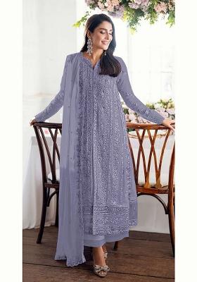 Lavender Embroidered Georgette Pakistani Suit