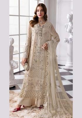 Cream Embroidered Georgette Pakistani Suit