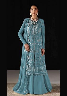 Dark Blue Embroidered Chiffon Salwar Kameez