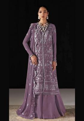 Purple Embroidered Chiffon Salwar Kameez